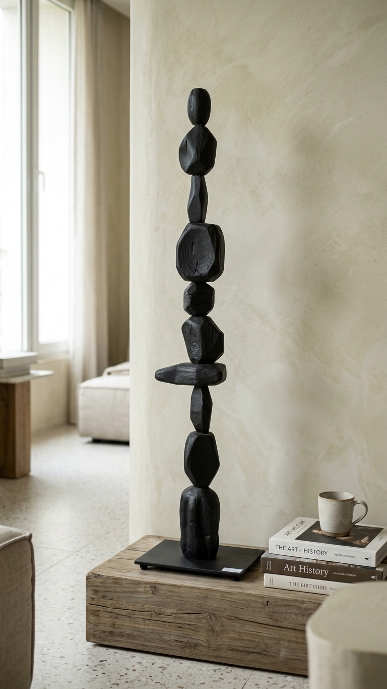 Abstract Black Totem Sculpture (Large)– Handcrafted Modern Statement Decor