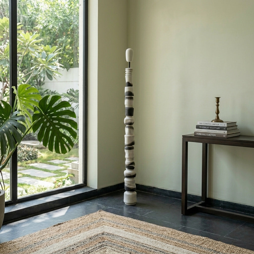 Ivory & Black Totem Sculpture – Modern Artistic Statement Decor