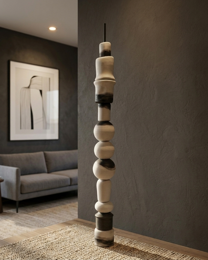 Ivory & Charcoal Totem Sculpture – Modern Abstract Floor Decor