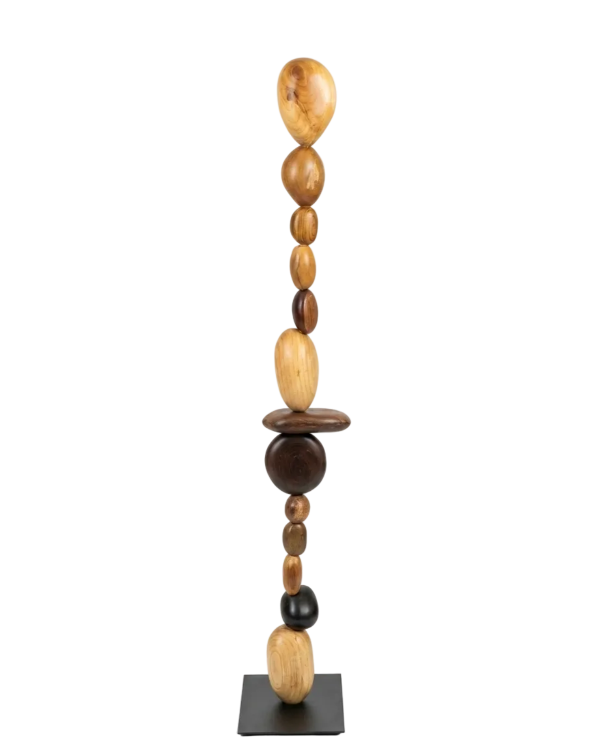 Decorative tower of wooden beads on a white background