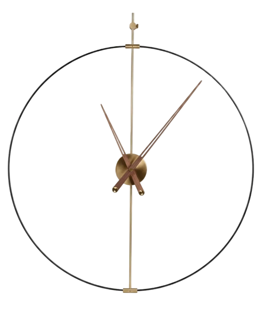 Modern wall clock with gold hands on a white background