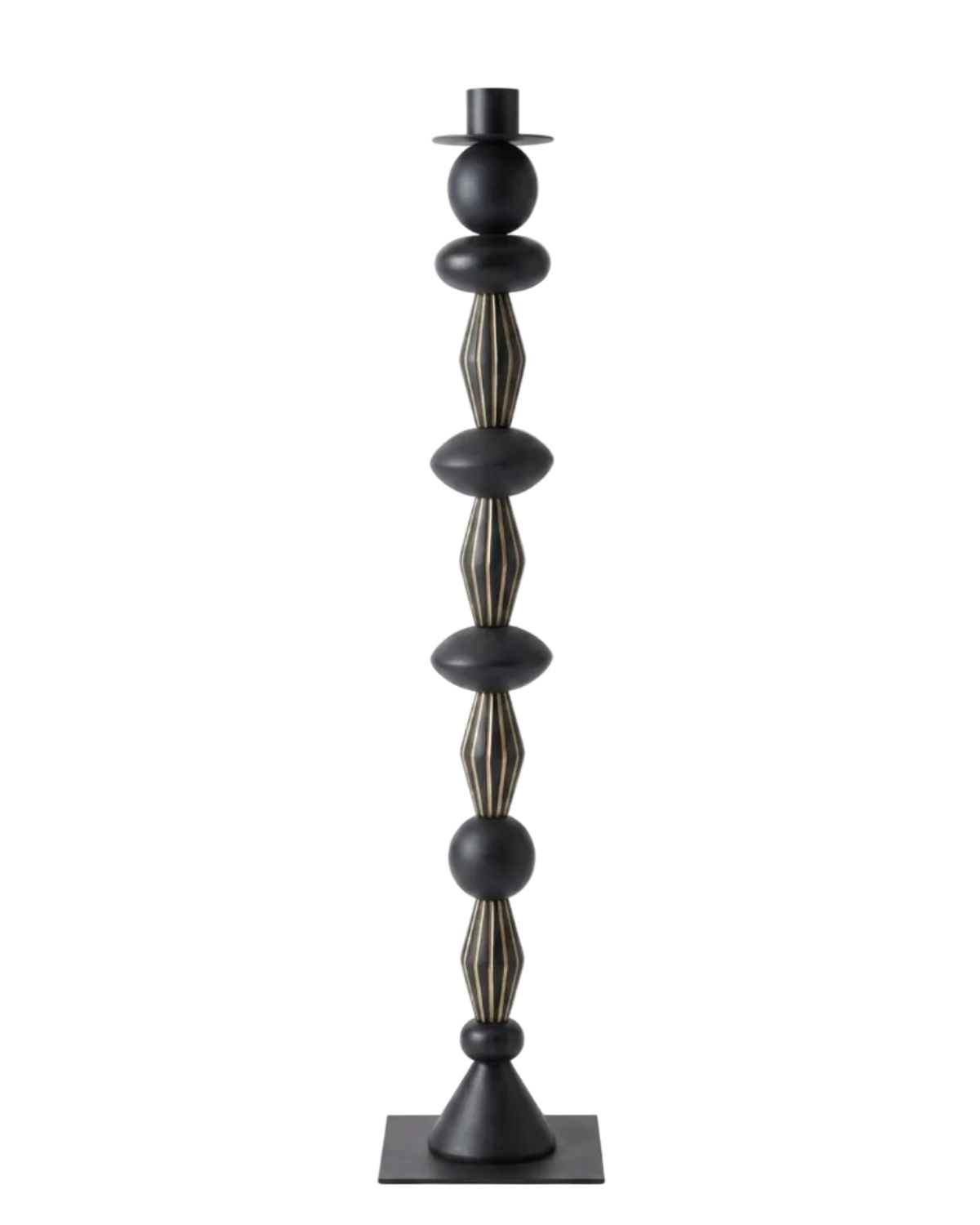 Decorative black and gold candle holder on a white background