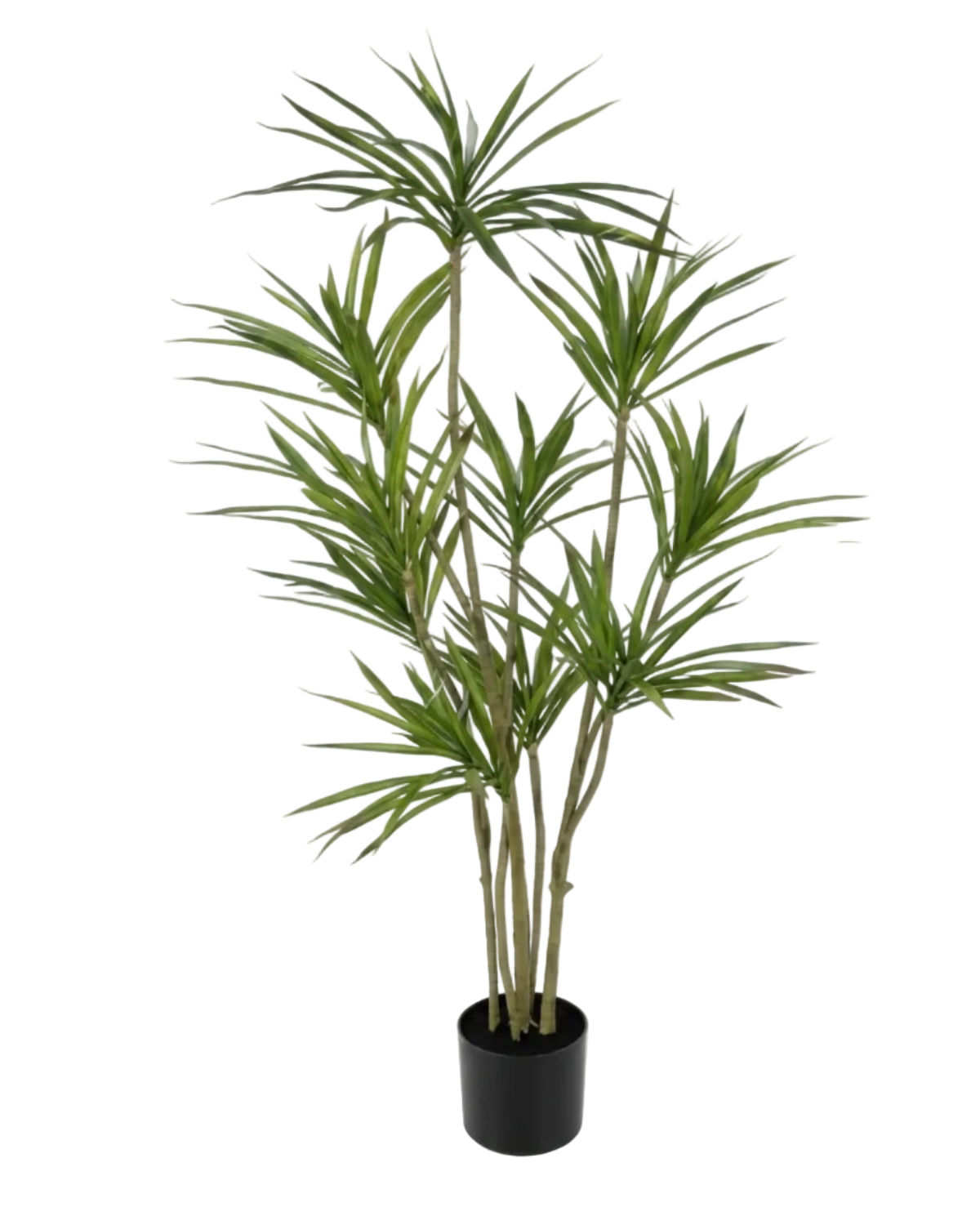 Potted artificial plant with green leaves on a white background