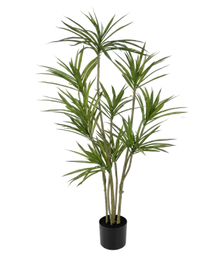 Potted artificial plant with green leaves on a white background