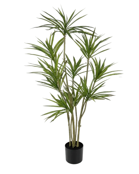 Potted artificial plant with green leaves on a white background