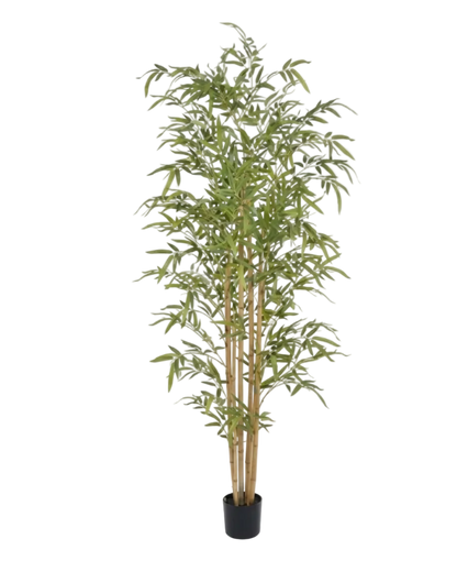 Artificial bamboo plant in a pot on a white background