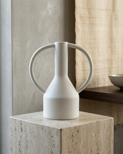 Minimalist White Double-Handle Ceramic Vase