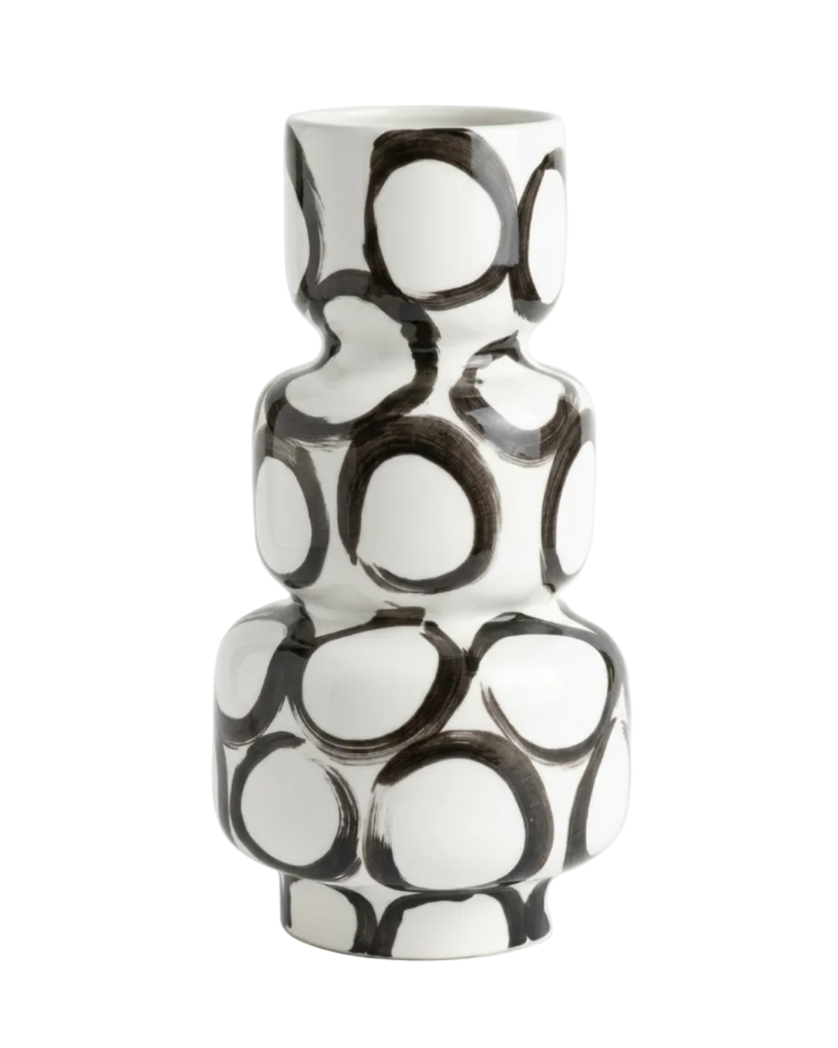 Black and white patterned vase on a white background