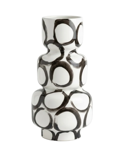 Black and white patterned vase on a white background