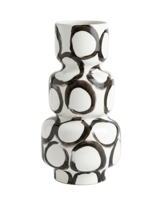 Black and white patterned vase on a white background