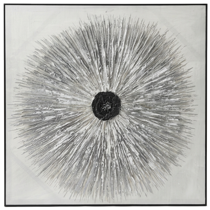 Framed black and white abstract art on a white background