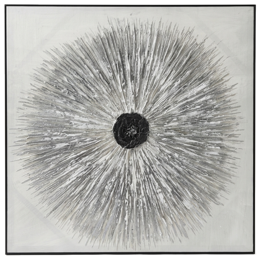 Framed black and white abstract art on a white background