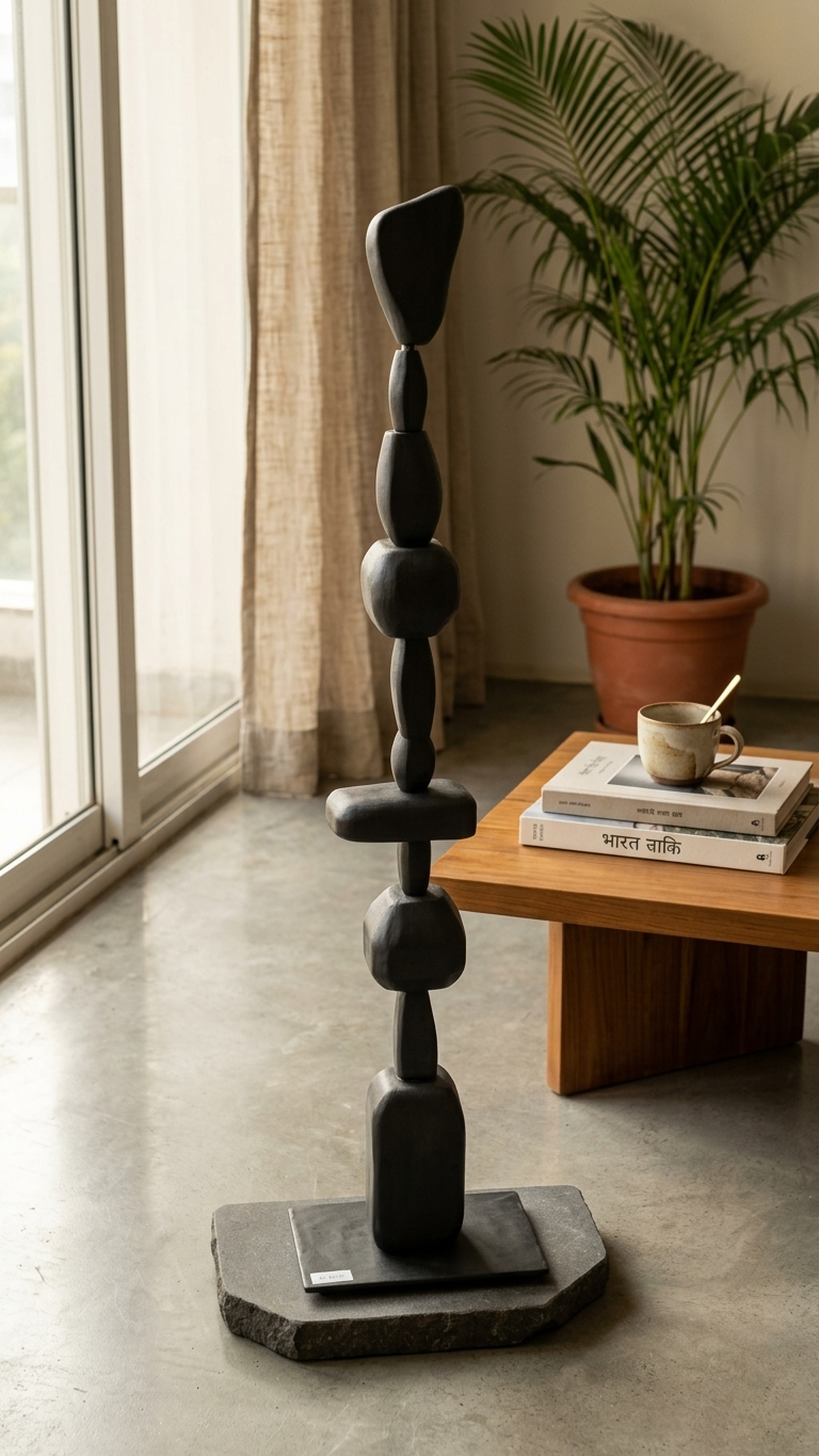 Modern Black Totem Floor Sculpture (Small)– Luxury Abstract Statement Decor