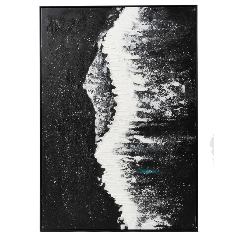 Black and white abstract art with a textured border