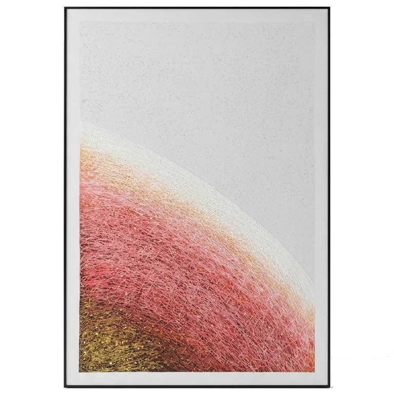 Framed artwork with a colorful abstract design on a white background