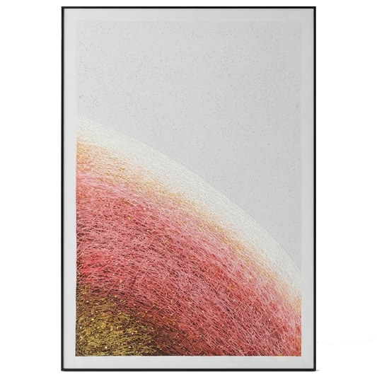 Framed artwork with a colorful abstract design on a white background