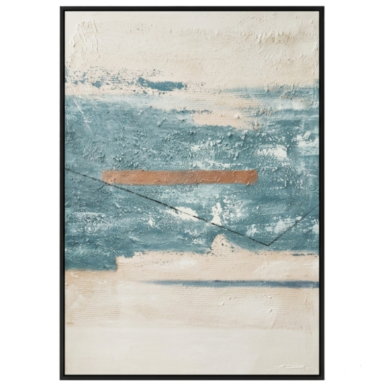 Abstract art print with blue and beige tones on a white background
