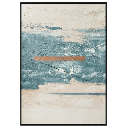Abstract art print with blue and beige tones on a white background
