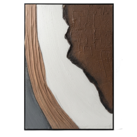 Close-up of a wooden surface with a white and brown abstract design.