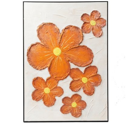 Decorative wall art with orange flowers on a white background