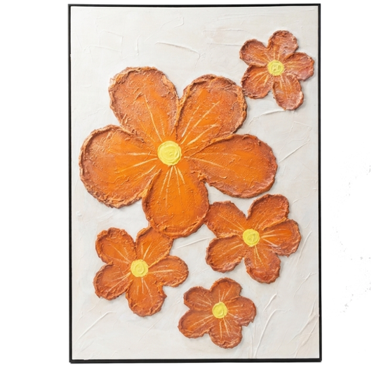 Decorative wall art with orange flowers on a white background